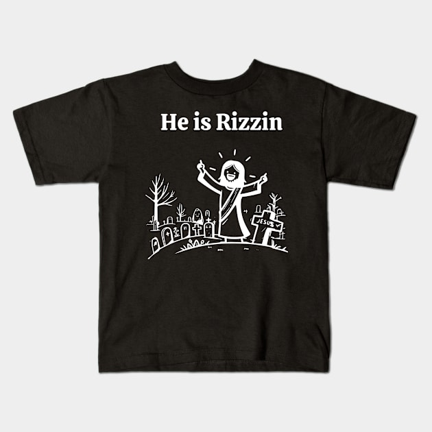 He is Rizzin Funny Easter Jesus Playing Basketball Christian Kids T-Shirt by KC Crafts & Creations